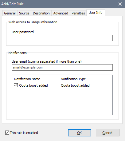 Activating the quota boost e-mail notification for the rule