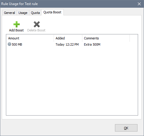 Adding a traffic usage quota boost