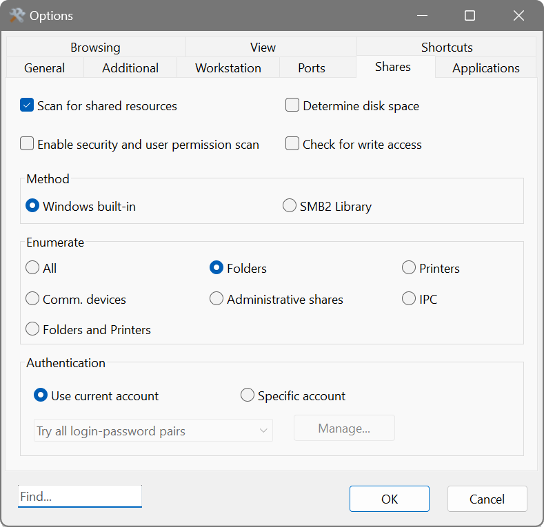 Options - Shares tab