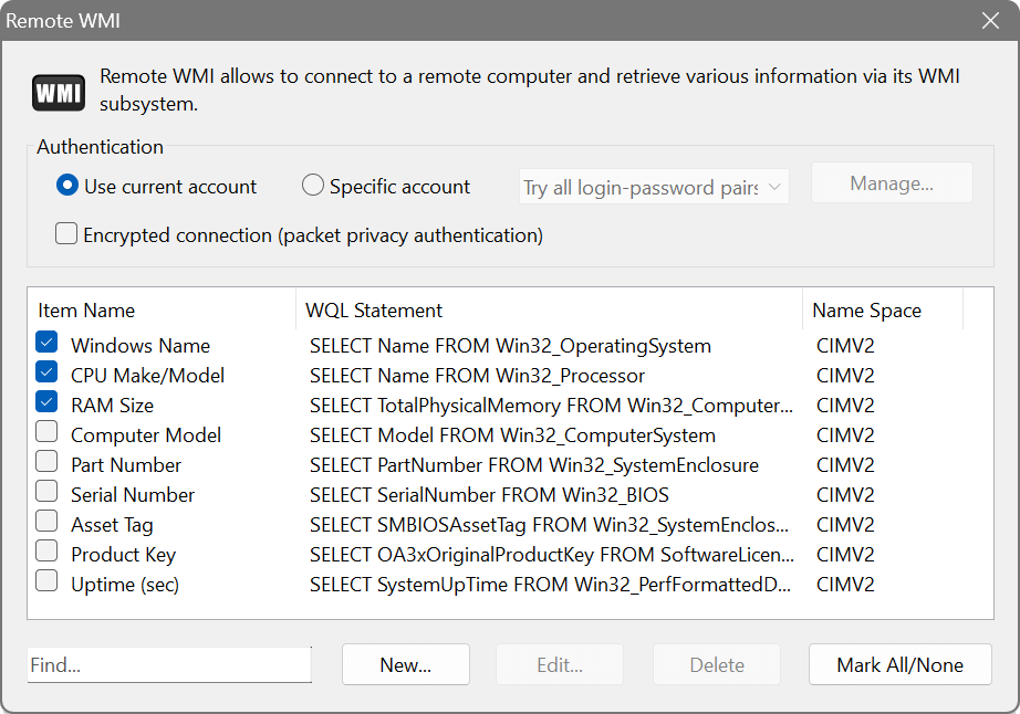 WMI Queries window